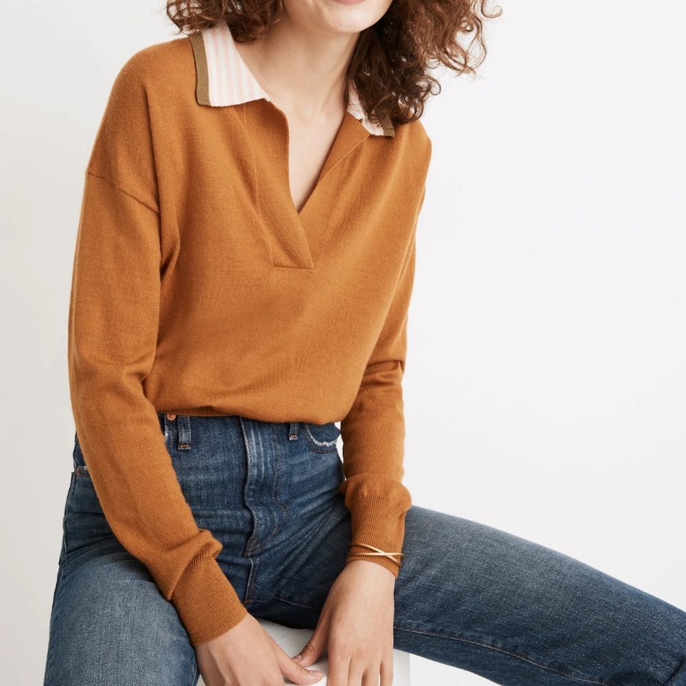 Madewell • Colorblock Polo Sweater in‎ Golden Sunset - Picture 2 of 6